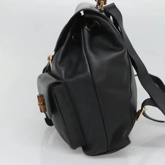 GUCCI Bamboo Backpack Leather Black Gold main image 14